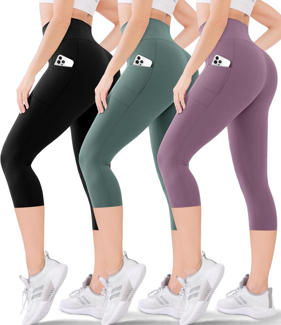 Blisset Women's High Waisted Capri Buttery Soft Tummy Control No See Through Workout Athletic Running Yoga Cycling