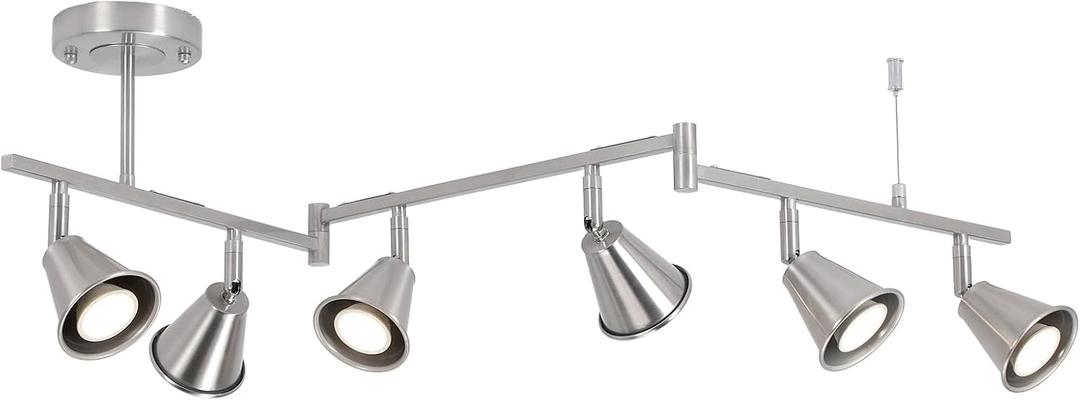 SEEBLEN 6-Light Modern Track Lighting Fixtures Ceiling, Flexible Foldable Arm and Rotatable Light Head,Nickel Kitchen Track Lighting for Kitchen Islands, Dining Rooms, Bars, Closets, Workbenches.