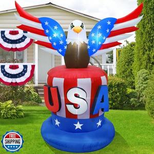 Juegoal Patriotic Independence Day Inflatable, 8FT Height USA Bald Eagle on Uncle Sam Hat, Blow Up 4th of July Large Outdoor American Celebration Decor with Light for Veterans Day Lawn Yard Garden