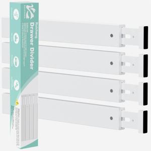 Ruichang Bamboo Kitchen Drawer Divider 4 Pack,17-22" Adjustable Utensil Drawer Organizer for Dresser Bathroom Bedroom,White