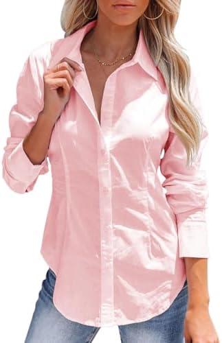 siliteelon Women's Button Down Shirts Long Sleeve Dress Shirts Wrinkle Free Collared Work Office Solid Blouses Corset Tops S