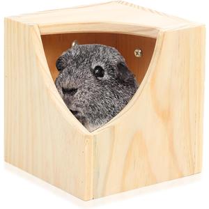 Wood Chinchilla House, 6.5 x 6.5 x 6.5 Inch Square Small Animal Hideout Hut for Indoor Bunnies Guinea Pig Hamster Gerbil Cage Accessories