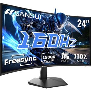 SANSUI 24 Inch Curved 160Hz Gaming Monitor,1500R Curved Gaming Monitor FHD 1080P Computer Monitor,MPRT 1ms Fast VA Display,Freesync,HDR,3000:1, HDMI2.0,DP1.4, VESA Support(ES-G24C1L HDMI Cable Incl.)