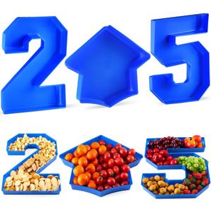 Tellingyou 3 Pcs 13.7" Graduation Fillable Letter, Plastic Number Trays for Food 2025, 2025 Charcuterie Number, Grad Fillable Letter for Class of 2025 Congrats Grad Party Supplies (Blue)