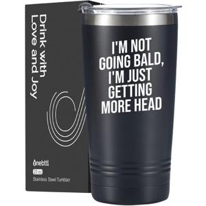 Onebttl Bald Guy Gifts for Man, Coworker, Friends, Dad, Husband on Father's Day Birthday, Christmas, Stainless Steel Travvel Mug Tumbler 20oz, Black
