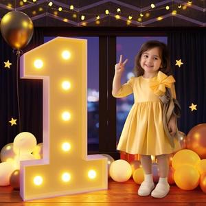 Marquee Numbers 3 Feet Tall Large Light Up Numbers 1st 16th 21st Wild One Birthday Decorations Girl Boy Big Yellow Light Outdoor Anniversary Decorations Balloon Arch Kit Party Backdrop 1
