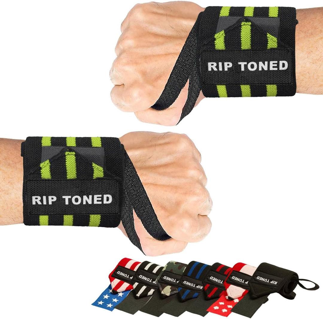Rip Toned 18 Wrist Wraps - USPA Endorsed Wrist Straps for Weightlifting - Quality Wrist Support - Adjustable, Durable, Machine Washable - Gym Wraps for Powerlifting - for Men & Women (Flex Fit, Green)