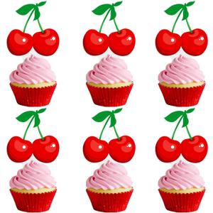 Cherry Birthday Party Supplies 48PCS Cherry Cupcake Toppers Sweet Cherrties Party Cake Decorations Fruit Theme Baby Shower Decor for Girls Wedding Bridal Shower Supplies