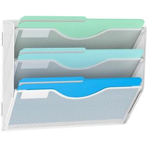 Gawerk 3 Tier Hanging Wall File Organizer, Mesh Mail Paper Orgnization Hanging File Folder Holder for Home Office, White
