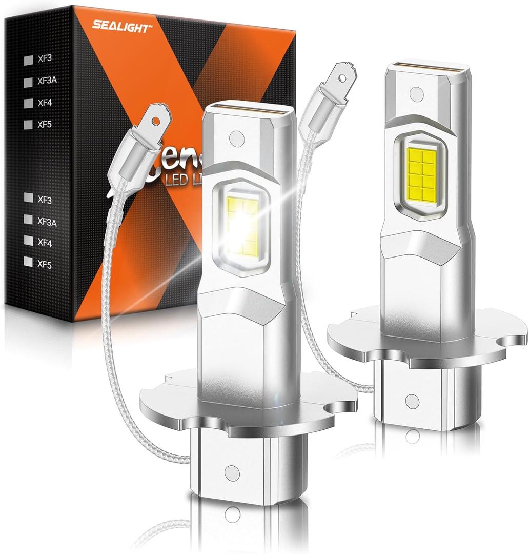 SEALIGHT H3 LED Fog Light Bulbs, 6000K Cool White 12000LM Super Penetration H3 LED Bulb, 1:1 Mini Size, Plug n Play, H3ll Bulb Light for Fog Lamp, DRL, Pack of 2