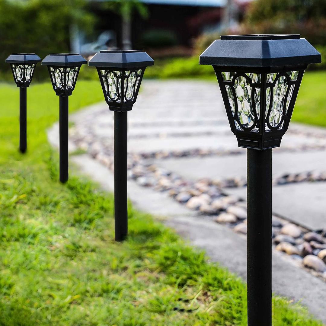 12 Pack Solar Lights with Cute Light Patten, 3 Lumens Cool White Led, for Pathway,Path, Patio, Yard, Driveway, Walkway, Lawn and Garden
