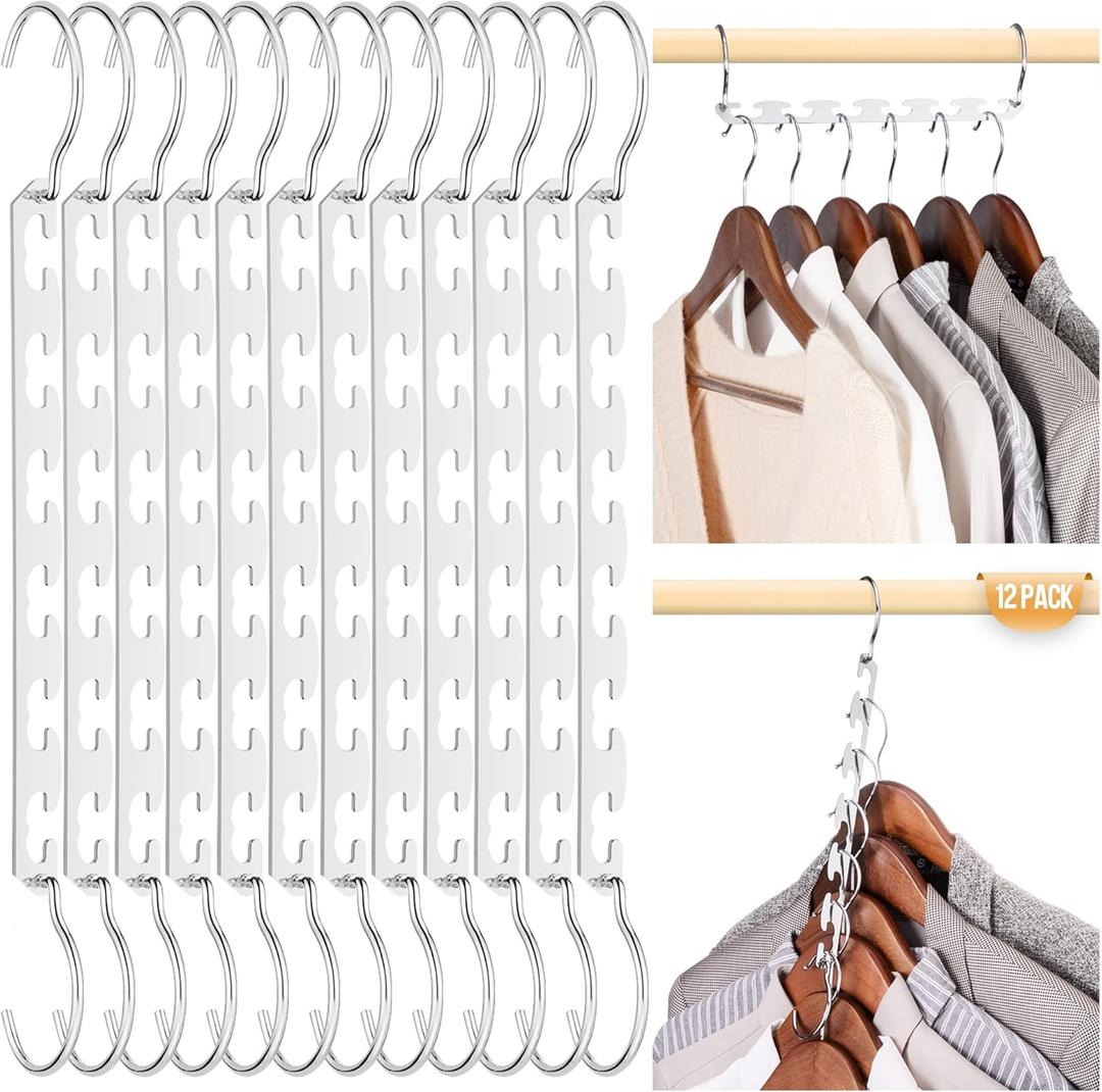 HOUSE DAY Closet Organizers and Storage Space Saving Hangers 12 Pack Stainless Steel Magic Hangers Upgraded Sturdy Multiple Hanger in one Space Saver Clothes Hanger College Dorm Room Essentials