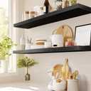 AMADA HOMEFURNISHING Floating Shelves Wall Mounted, 32 x 7 Inch Wall Shelves for Bathroom, Bedroom, Living Room, Black Shelves Set of 2