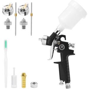 Mini HVLP Air Spray Gun Kit, with 0.8mm & 1.0mm Nozzles&125cc Cup, Small Automotive Paint Sprayer, Paint Guns Touch Up Detail Spot Repair, for House Painting, Furniture, Cars (Black)