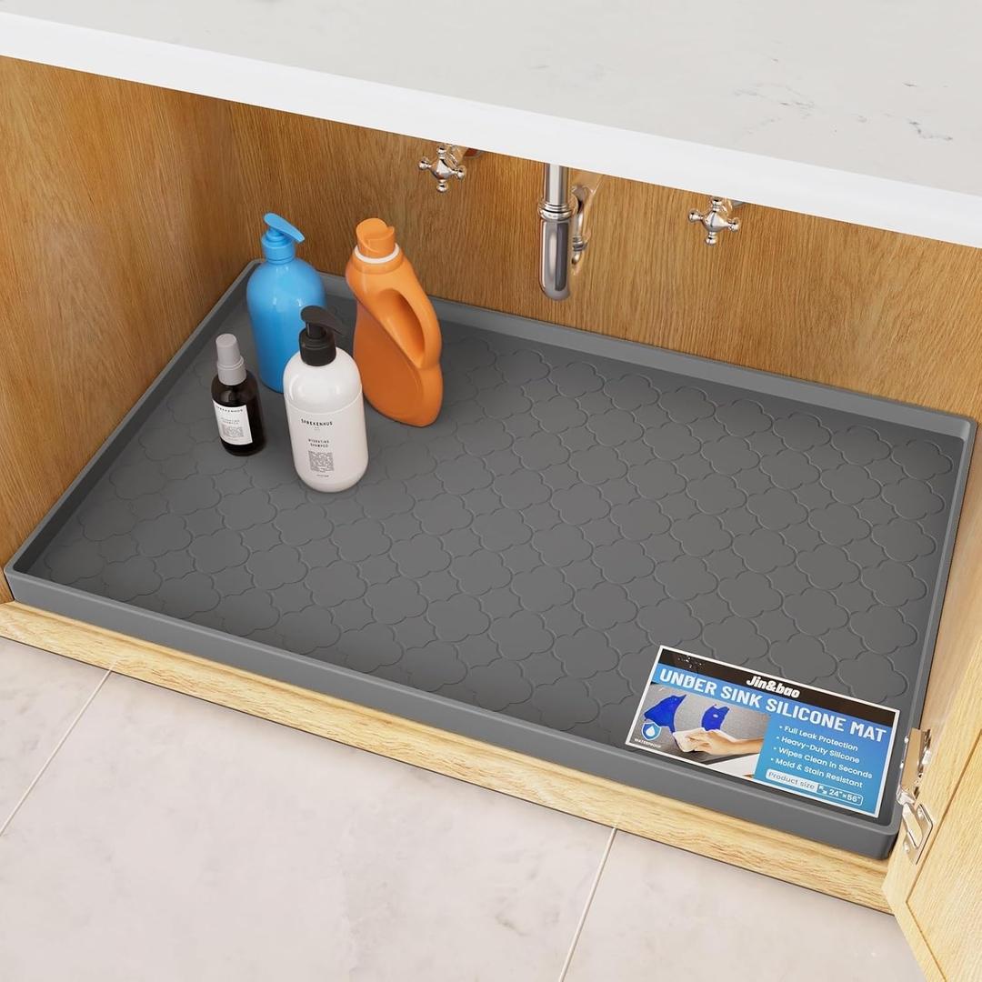 Jin&Bao Waterproof Under Sink Mat 34x22 for Kitchen and Bathroom, Thicken Cabinet Protector and Kitchen Shelf Liner, Organizer and Storage, Multipurpose Mat for Pets, Coffee Area, and Shoe Entryway (Dark Gray)