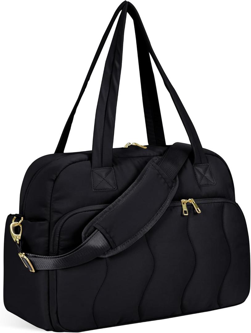 Wandering Nature Personal Item Travel Bag, Small Duffle Bag for Women with Wet Pocket & 14'' Laptop Compartment, Lightweight Carry on Weekender Duffel, Wave pattern (Black)