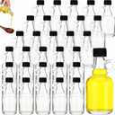 Glass Syrup Bottles with Loop Handle, 1.7 oz, 30 Pcs, Plastic Lids, Maple Syrup Stickers