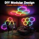 RGB Hexagon Garage Lights, Music Sync LED Hexagon Lights for Gaming Room, Smart App & Remote Control, DIY Honeycomb Ceiling Light for Studio Gym Basement Deco