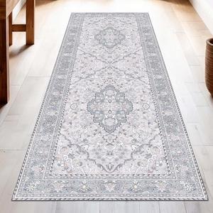 Washable Runner Rug 2.5x8 | Non Slip Rug Runners for Hallways, Entryways, Kitchens, Bathrooms, Bedrooms | Ultra-Soft Flannel Carpet Runners with Rubber Backing (Frosted Taupe, 2.5x8)