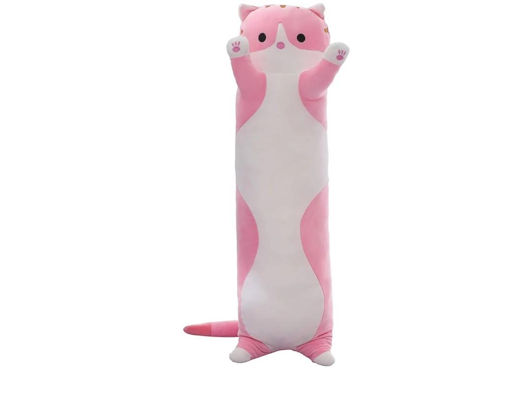 Cute Cat Plush Long Body Pillow – Soft Cartoon Stuffed Animal Doll, Kawaii Cat Plushie Cuddle Toy Gift for Kids, Girls & Girlfriend (Pink, 19.7 Inch)