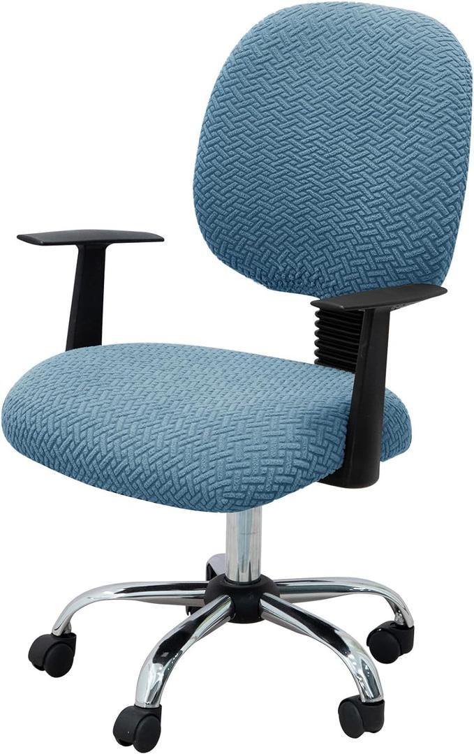 MIFXIN Computer Office Chair Cover Stretch Elastic Slipcover 2 Piece Jacquard Washable Computer Chair Covers Furniture Protector for Office Home, NO Chair Only Covers (Blue)