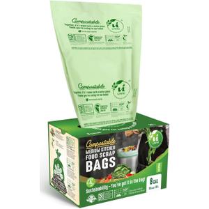 UNNI Compostable Trash Bags, 8 Gallon / 30 Liter, 100 Count, Extra Thick 0.85 mil Medium Kitchen Food Scrap Bin Liners, Certified by BPI, CMA & OK compost HOME, Meets the ASTM D6400 Standard
