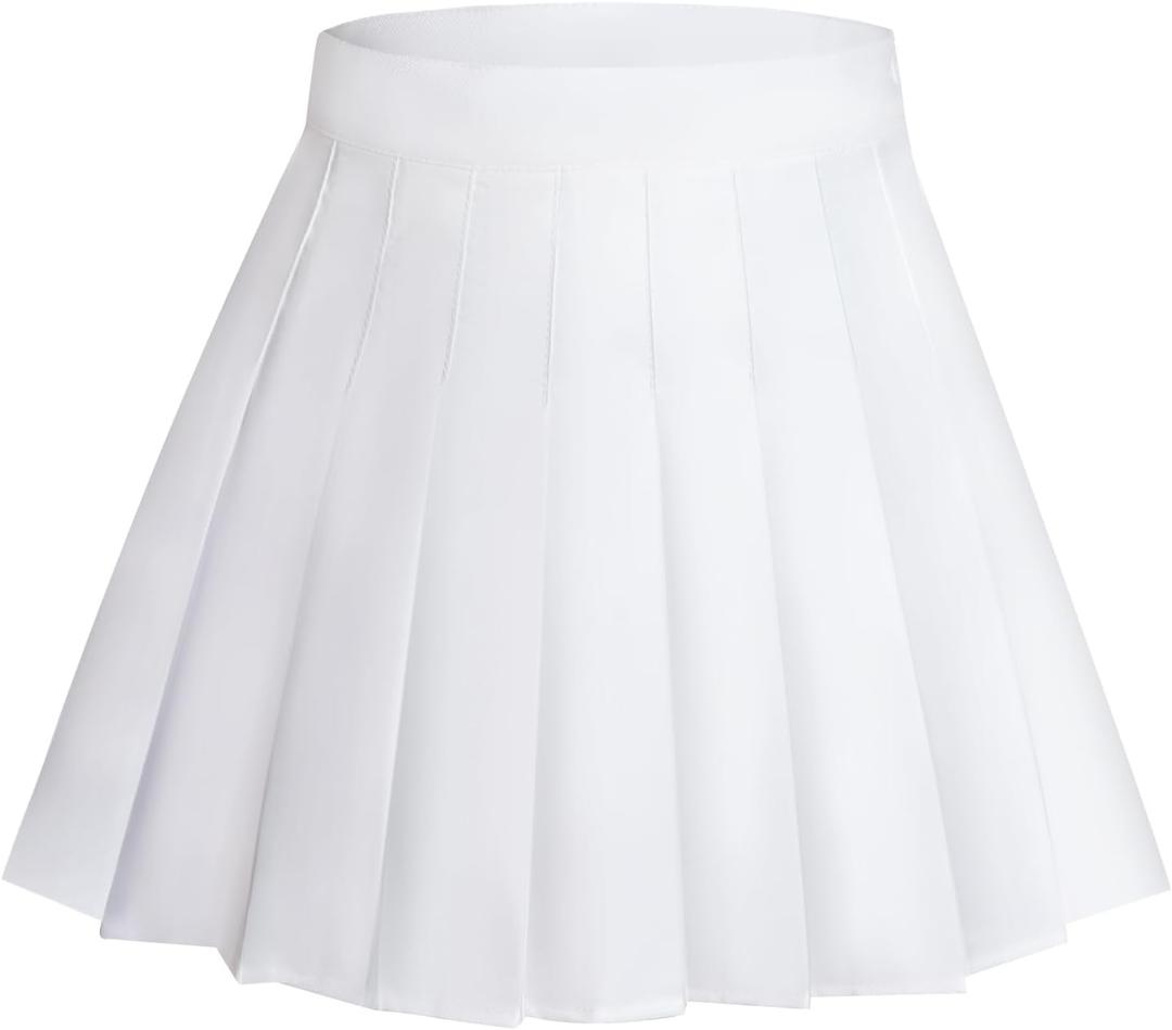 Rbenxia Women's Girl High Waisted Pleated Skirt A-Line Mini Skirt School Uniform Skater Tennis Skirts with Lining Shorts (White, L)