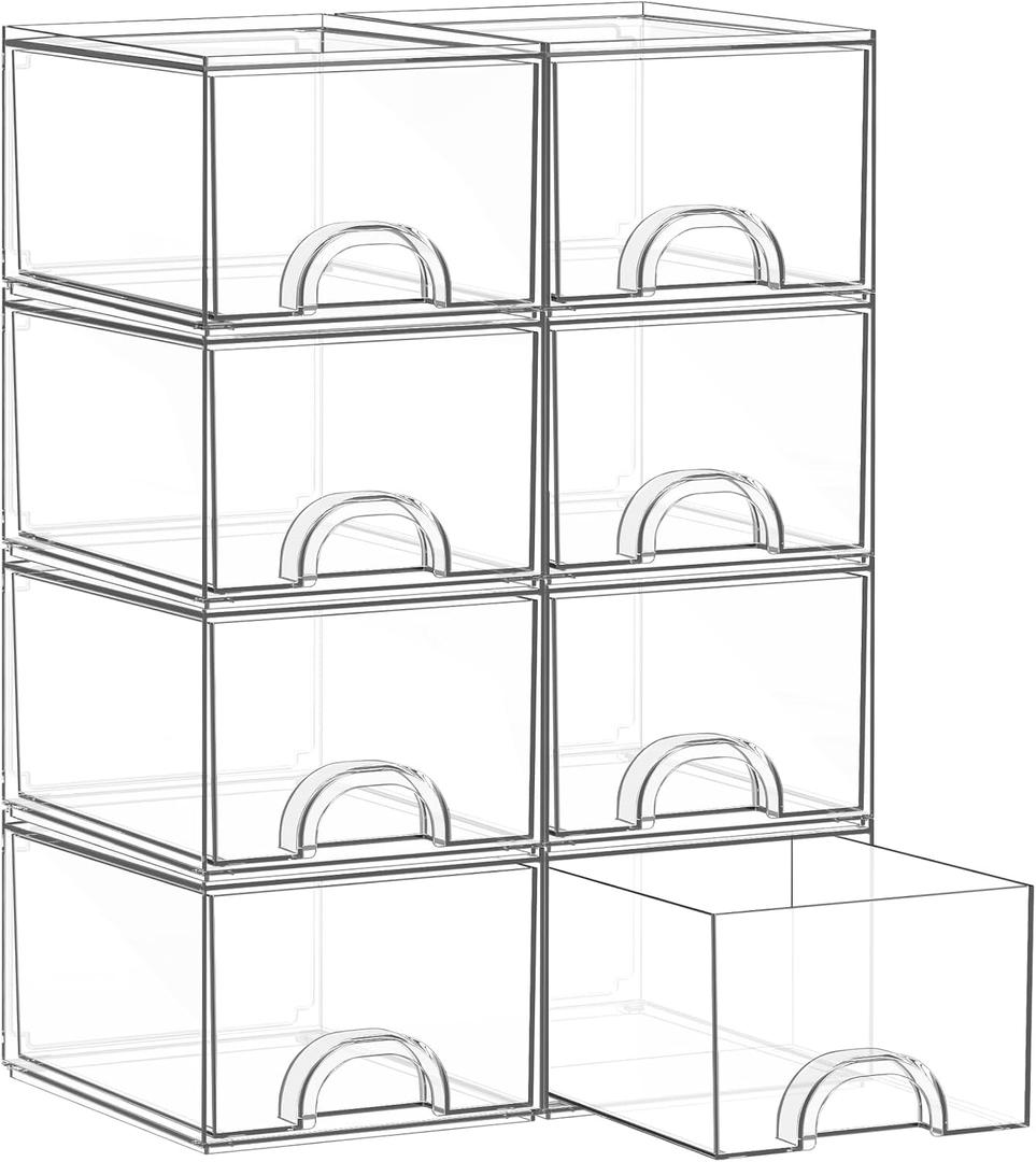 8 Pack Small Clear Stackable Acrylic Storage Boxes & Drawers
Storage Organizer, Clear Plastic Makeup Organizer, Ideal for Vanity, Cabinet, Desk Organization, Art Tool & Sketch