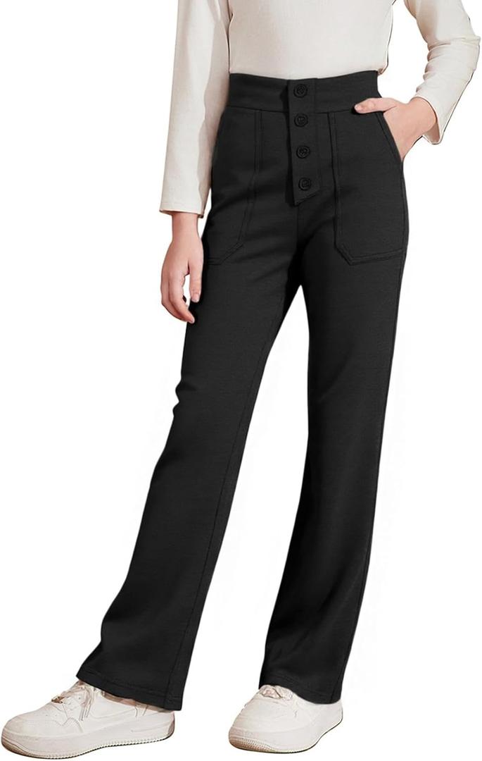blibean Tween Girls Straight Pants School Uniform Stretchy Leggings Size 8-9 Years