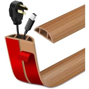 Floor Cord Cover Self Adhesive Cord Hider Floor Extension Cord Covers for Floor Power Cord Protector Cable Management Prevent Cable Trips Cable Cavity 0.47" W x 0.27" H (Light Brown Wood, 3.3Ft)