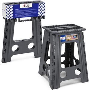 ACKO Folding Step Stool Foldable 17.5 Inch Stools for Adults and Kids,Plastic Stools Tall 400 lbs Capacity, Collapsible Stool for Kitchen, Stepping Foot Stool with Handle, Dot Grey,1 PC