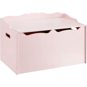 Amazon Basics Kids Wooden Toy Storage Chest with Safety Lid, Spacious Organizer for Bedroom, Pink, 30" x 18" x 19"