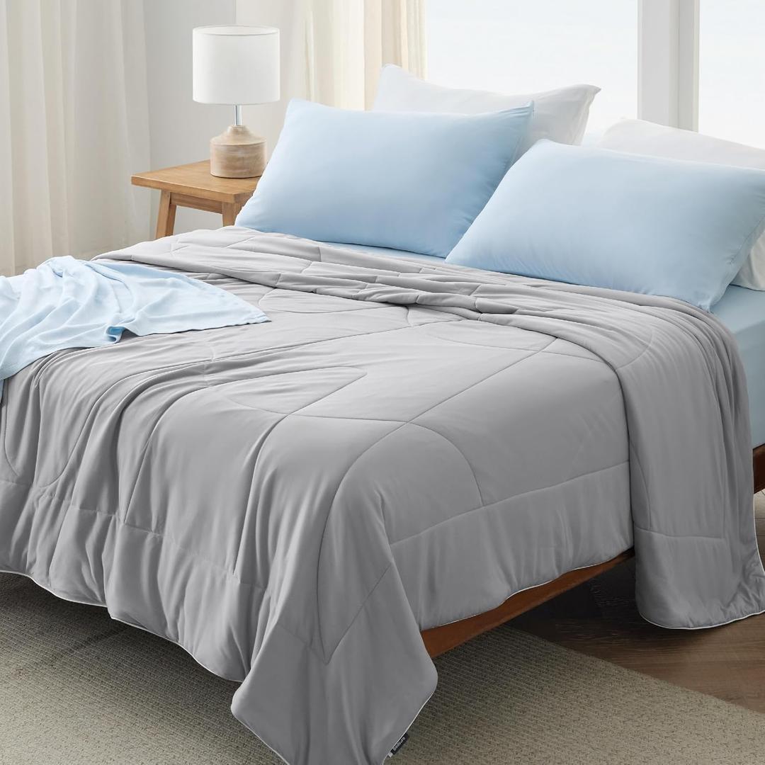 Bedsure Cooling Comforter Queen Size - GentleSoft Moisture Wicking Cooling Blanket for Hot Sleepers, Breathable Lightweight Duvet Insert, Dual-Sided Summer Blanket, Gray, 88x88 Inches