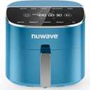 Nuwave Brio Plus 8 Qt Air Fryer, PFAS Free, New & Improved, Digital Touch Screen, Cool White Display, 50F~400F in Precise 5, 5 Cook Functions, 100 Presets & 50 Memory, 3 Wattages 700, 1500, 1800