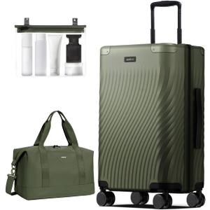 ECOHUB Hardside Expandable Carry On Luggage, Recycled PC 24" Rolling Luggage 26x16x11 Airline Approved with Spinner Wheels& TSA Lock, Lightweight Hardshell Travel Suitcase, 24inch Carry-on Green