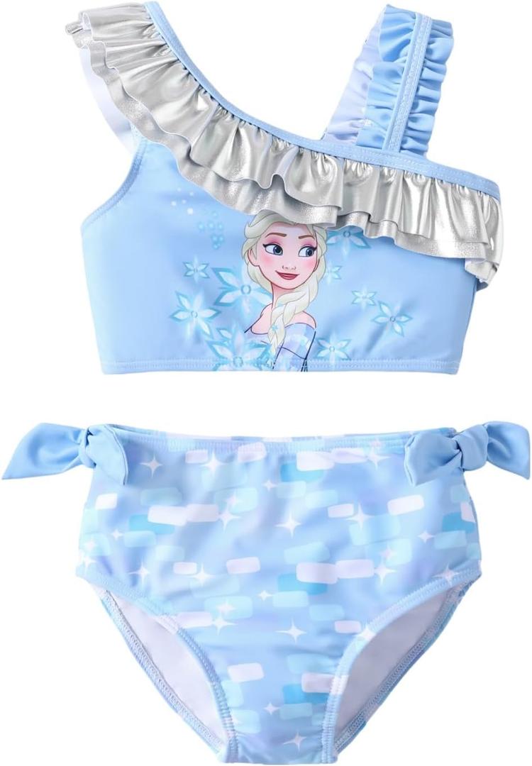 Disney Princess Toddler Girls Two Piece Tankini Top and Bow Tie Bikini Bottom Beach Swimwear Set (5-6 Years, Light Blue)
