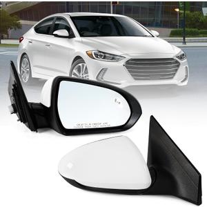 Right Passenger Side Mirror Assembly Fits 2017 2018 2019 2020 Hyundai Elantra with Power Glass Heated Turn Signal Blind Spot Detection and Manual Folding Match to White (7Pins)