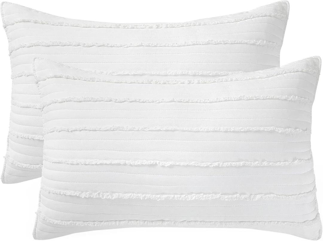 BOSOWOS King Size Pillow Shams Set of 2, Ultra Soft Breathable 20 x 36 Inches Pillow Case Envelope Closure, Microfiber Farmhouse Bed Pillowcases for Easy Care, White