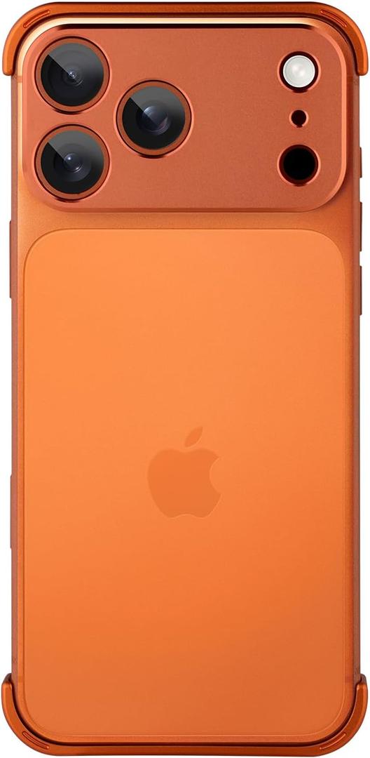 Metal Frameless Phone Case Compatible with iPhone 17 Pro, Frameless Minimalist Design, Extremely Highlighting Personality. Orange