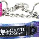 Leash Boss Martingale Collar for Dogs - Steel Chain | Reflective Nylon Dog Collar for Large Dogs, Medium and Small Dogs | No Pull Pet Training Collar Small (Medium-Large (16-19" Neck x 1" Wide), Purple/Pink - Space)