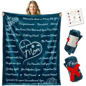 Mom Blanket - Birthday Gift for Mom from Daughter or Son, Soft Blue Fleece Throw with Meaningful Words, Cozy 65"×50" Sentimental Gift for Women