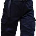 Mylldey Men's Cargo Shorts 3/4 Relaxed Fit Mens Running Shorts 7 Pockets Elastic Waist Cotton Hiking Shorts (Blue), 4XL