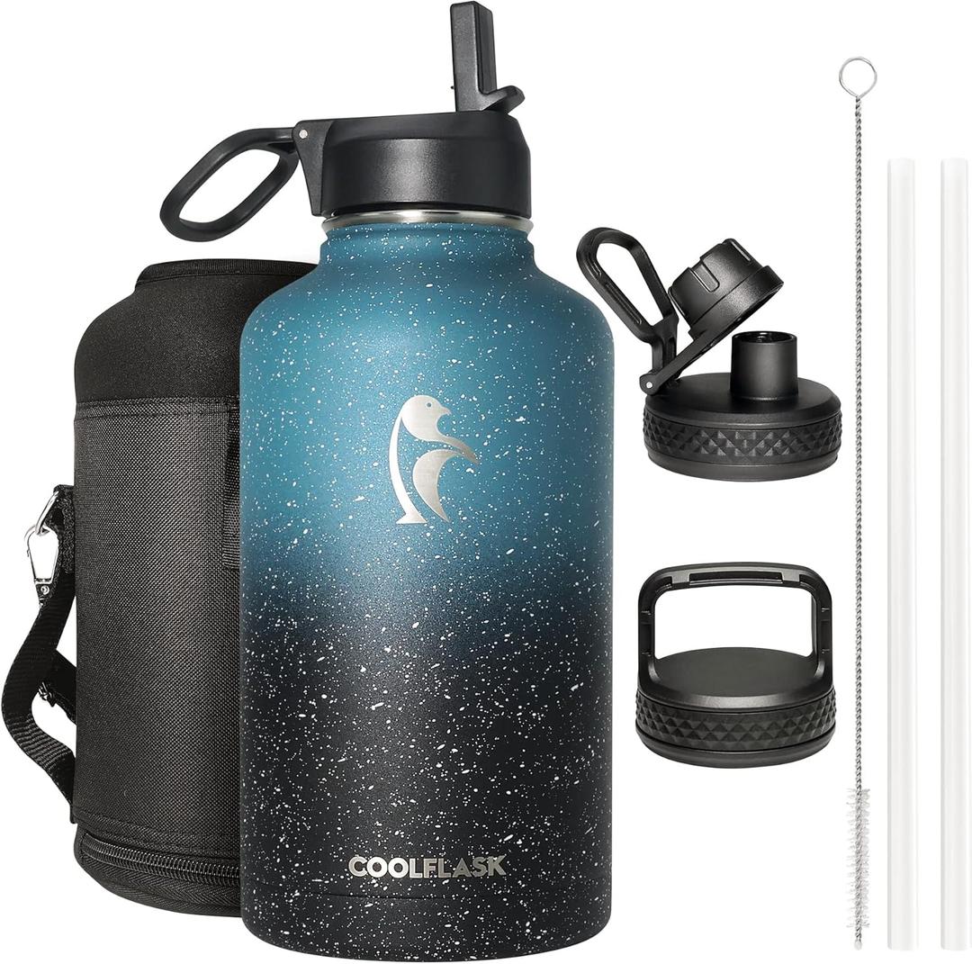 Coolflask 64 oz Water Bottle Insulated with Straw&3 Lids, Half Gallon Water Jug Galaxy Large Metal Stainless Steel Vacuum Flask for Gym, Sports and Travel, Keep Cold 48H Hot 24H,Turquoise Coolflask 64 oz Water Bottle Insulated with Straw&3 Lids, Half Gallon Water Jug Galaxy Large Metal Stainless Steel Vacuum Flask for Gym, Sports and Travel, Keep Cold 48H Hot 24H,Turquoise