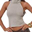 Verdusa Women's High Neck Halter Top Striped Sleeveless Crop Tops Summer Date Night Outfit (S)