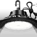 LED High Bay Light 100W 14000LM (Eqv. to 400W HPS/MH) 5000K 1-10V Dimmable, 5' Cable with 110V Plug Ring Hook Safe Rope ETL Listed UFO High Bay LED Light Fixture for Factory Warehouse Workshop