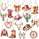 Cowgirl Coquette Bow Hanging Swirls Western Birthday Hanging Decorations 20PCS Pink Disco Rodeo Ceiling Streamers Cowgirl Boots Bachelorette Decor for Baby Shower Birthady Party Supplies