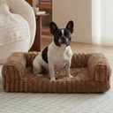 Bedsure ComfyFleece Orthopedic Waterproof Dog Sofa Bed with Corduroy Removable Cover, Brown, Medium 