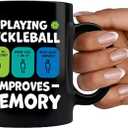 Playing Pickleball Improves Memory Pickleball Ceramic Mug Pickleball Lovers Gifts Coffee Cup 11 oz (Black)