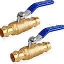 Boltigen 3/4 inch Lead-Free Brass Propress Ball Valve, 2 Pack Full Port Press to Press Fitting 3/4'' Shut Off Stop Valve Built in EPDM O-ring, For Copper Tubing Connection, with cUPC, NSF/ANSI 61