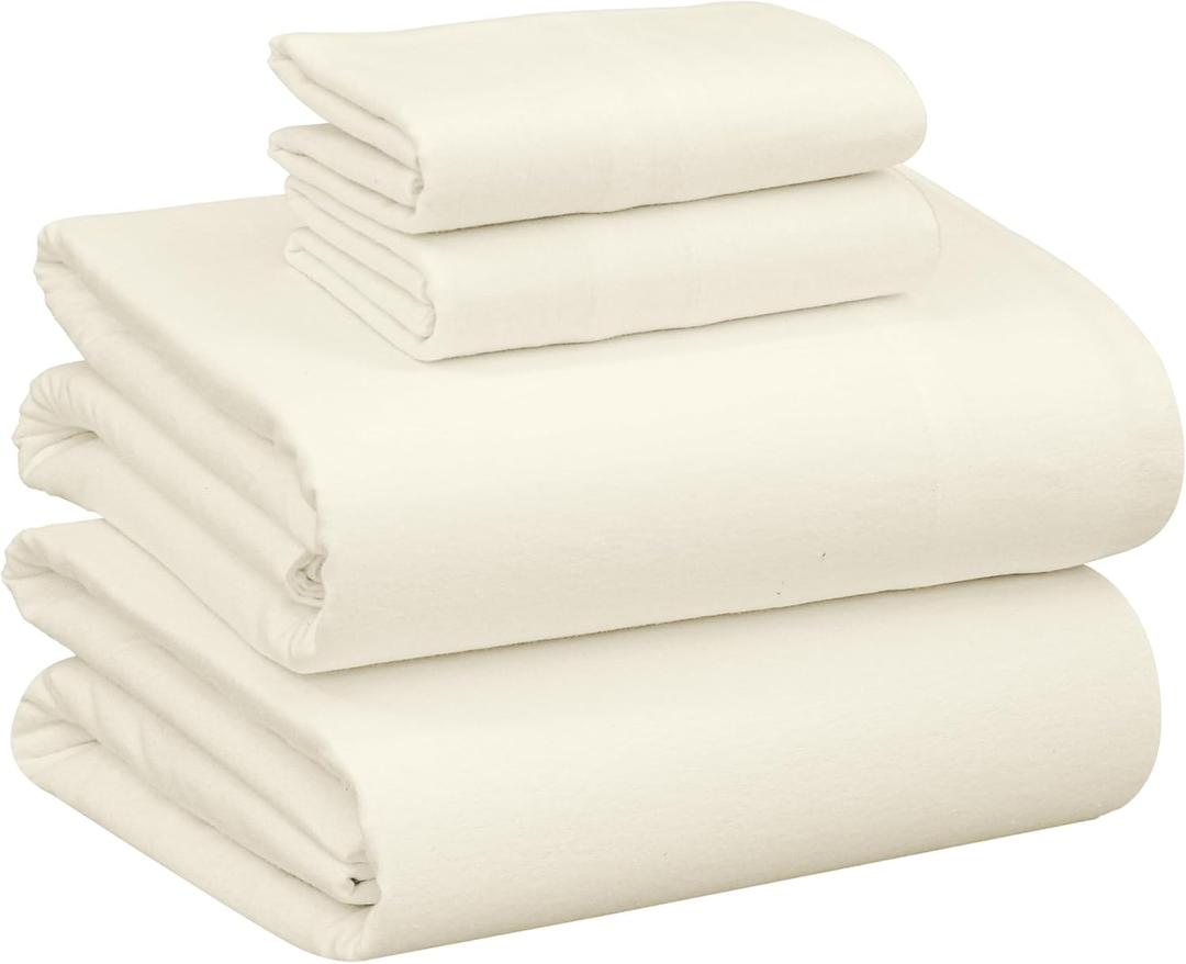 RUVANTI 100% Cotton Flannel Sheets Full Size - 4 Piece Warm, Soft & Breathable, Deep Pocket, Double Brushed Cozy All Season Bedding Set, Ivory